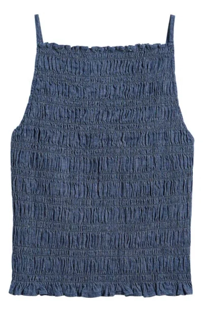 Madewell Denim Smocked Tank In Blue