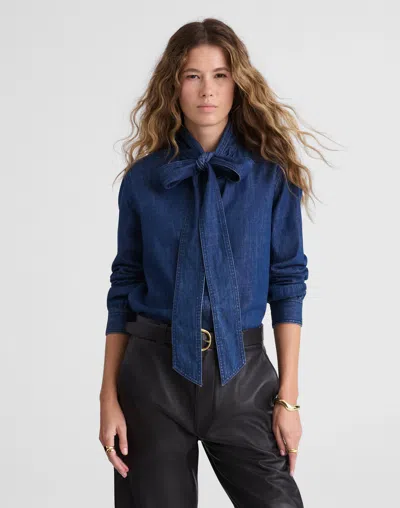Madewell Denim Tie-neck Shirt In Blue