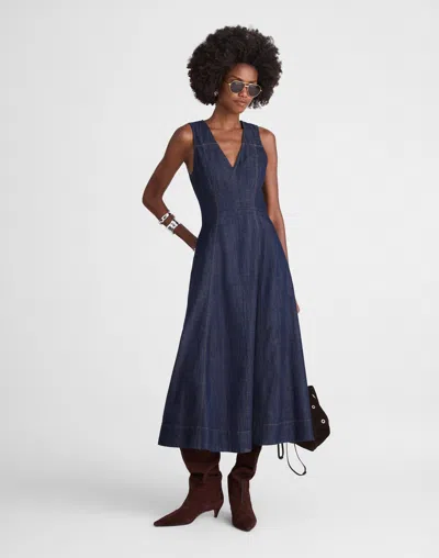 Madewell Denim V-neck Circle Midi Dress In Blue