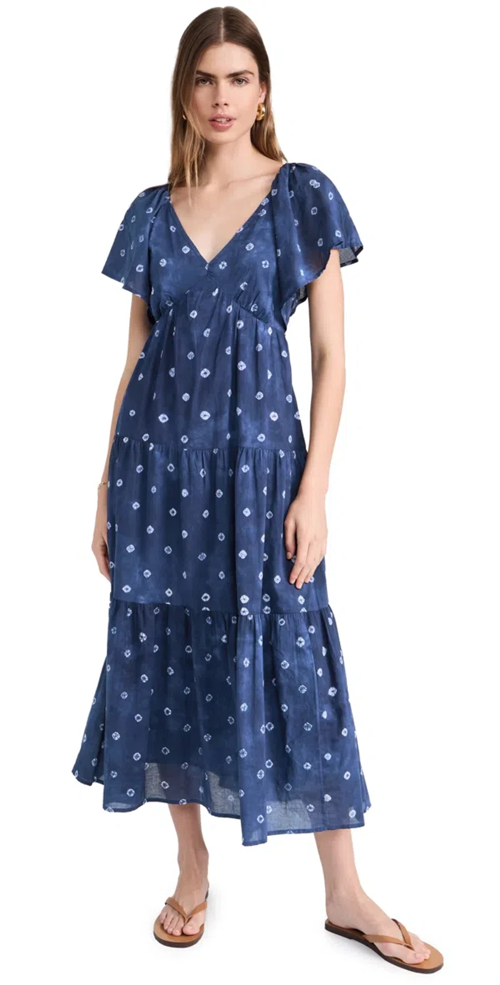 shibori tie back tiered cotton midi dress Madewell Shibori Tie Back Tiered Cotton Midi Dress In Shibori Print