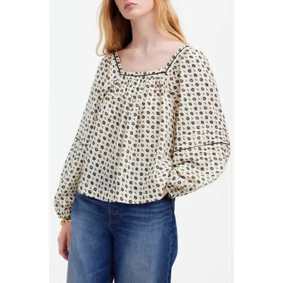Madewell Dot Floral Square Neck Long Sleeve Top In Antique Cream