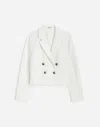 Madewell Crop Double Breasted Linen Blazer In Salt