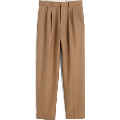 Madewell Double Pleated Wool Blend Twill Pants In Brown