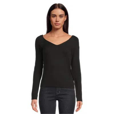 Madewell Double V Neck Top Womens Jet Black Stretch Slim Long Sleeve Gbo3174
