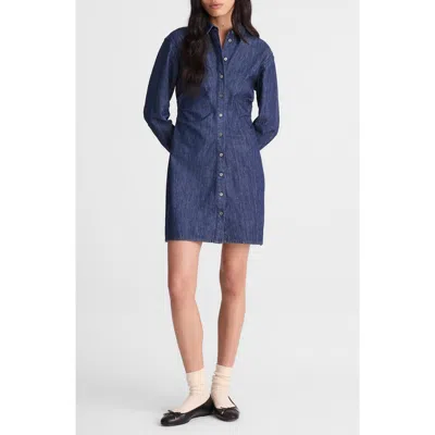 Madewell Draped Long Sleeve Denim Shirtdress In Blue