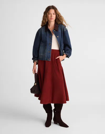 Madewell Drapey Corduroy Midi Skirt In Brown