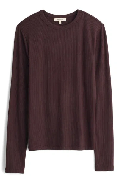 Madewell Drapey Long Sleeve Rib T-shirt In Dark Carob