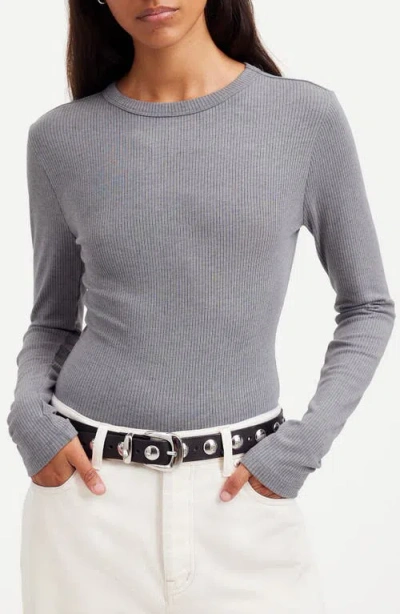 Madewell Drapey Long Sleeve Rib T-shirt In Heather Black Charcoal