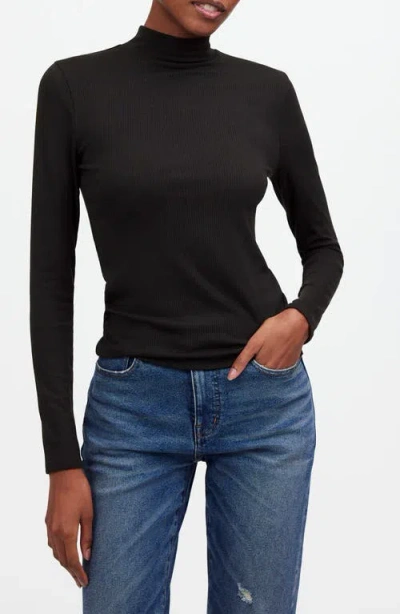 Madewell Drapey Rib Mockneck Top In Jet Black