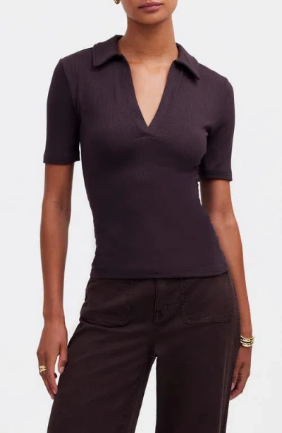 Madewell Drapey Rib Polo In Dark Carob