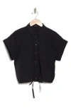 Madewell Drawstring Button-up Signature Poplin Shirt In True Black