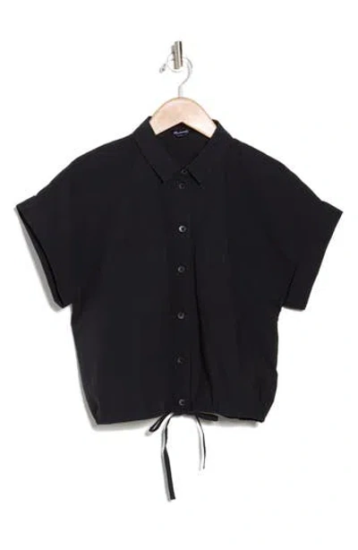 Madewell Drawstring Button-up Signature Poplin Shirt In True Black