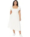 Madewell Dress Women's White Cotton Tiered Flutter Sleeve Square Neck Jdm520 In White