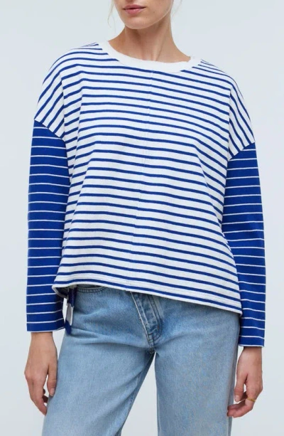 Madewell Easy Contrasting Stripe Long Sleeve Rugby T-shirt In Color Block Pure Blue