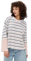 Madewell Easy Crew Neck Long Sleeve Tee In Stripe Pale Blush