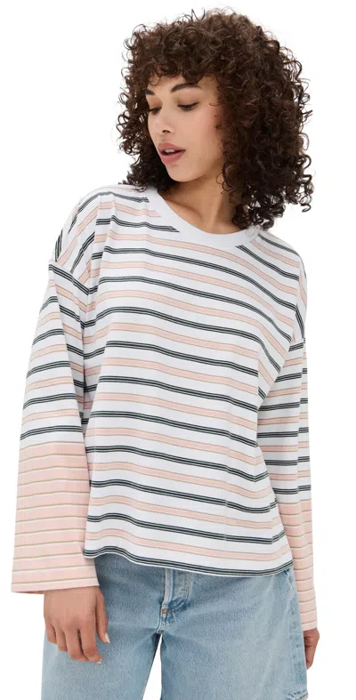 Madewell Easy Crew Neck Long Sleeve Tee In Stripe Pale Blush