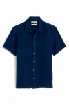 Madewell Easy Linen Short-sleeve Button-up Shirt In Dark Blue Wash