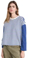 MADEWELL EASY LONG-SLEEVE RUGBY TEE IN CONTRASTING STRIPES COLOR BLOCK PURE BLUE