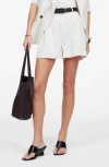 Madewell Easy Pleated Linen & Cotton Blend Shorts In Tan And Black Stripe