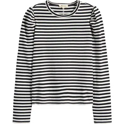 Madewell Easy Puff Long Sleeve Stripe Top In Black