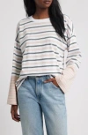 Madewell Easy Crew Neck Long Sleeve Tee In Stripe Pale Blush In Multi