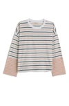 Madewell Easy Crew Neck Long Sleeve Tee In Stripe Pale Blush In Pale Blush