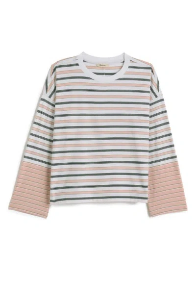 Madewell Easy Stripe Crewneck Long Sleeve T-shirt In Pale Blush
