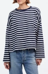 Madewell Easy Stripe Long Sleeve Top In Navy Stripe
