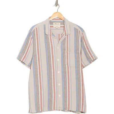 Madewell Easy Stripe Short Sleeve Linen Blend Button-up Shirt In Brown