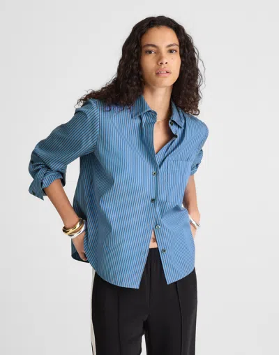 Madewell Easy Y-neck Button-up Shirt In Blue