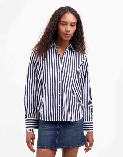 Madewell Easy Y-neck Shirt Women's Dark Midnight Striped Button-up Gbo1935 In Multi