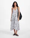 Madewell Embroidered Deep V Neck Midi Dress White With Navy Bandana Emb In White Dark Navy Emb