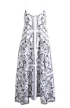 Madewell Embroidered Deep V Neck Midi Dress White With Navy Bandana Emb In White Dark Navy Emb