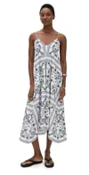 Madewell Embroidered Deep V Neck Midi Dress White With Navy Bandana Emb In White With Navy Bandana Emb