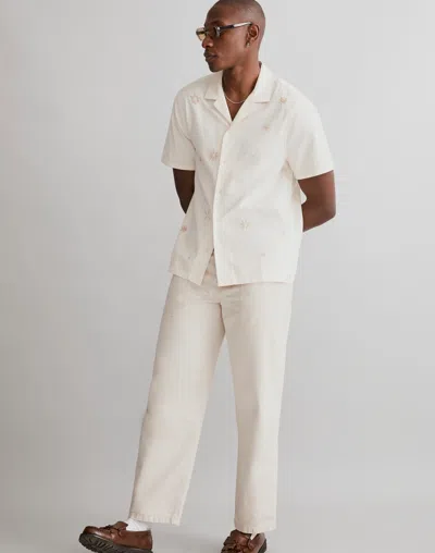 Madewell Embroidered Easy Short-sleeve Shirt In Antique Cream