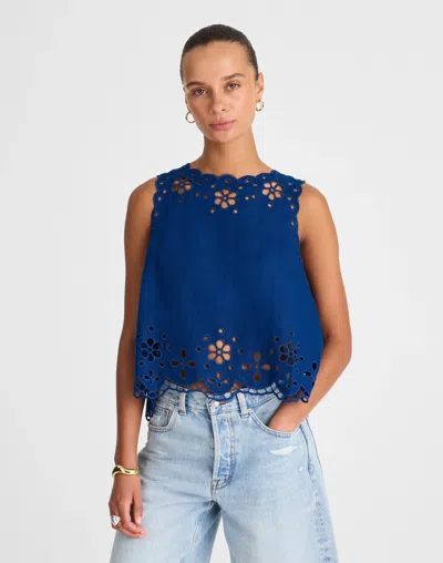 Madewell Embroidered Eyelet High-low Tank In Blue