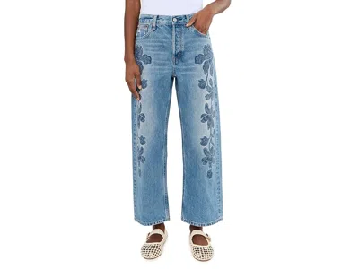 Madewell Embroidered Low-slung Baggy Crop Jeans In Blue