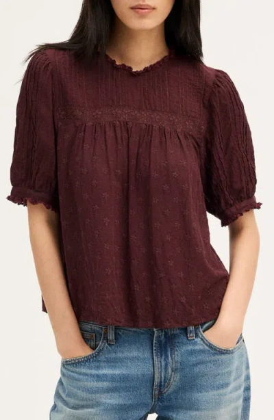 Madewell Embroidered Pintuck Crewneck Voile Top In Smoked Claret
