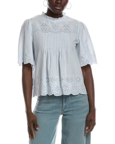 Madewell Embroidered Pintuck High Neck Top In Blue