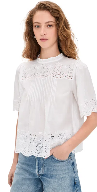 Madewell Embroidered Pintuck High-neck Top White