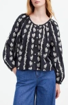 Madewell Embroidered Puff Sleeve A-line Top In True Black