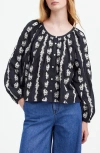 Madewell Embroidered Puff Sleeve A-line Top In True Black