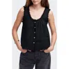 Shop Madewell Embroidered Ruffle Trim Sleeveless Top In Jet Black