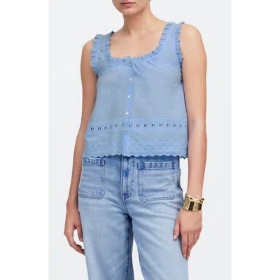 Madewell Embroidered Ruffle Trim Sleeveless Top In Peri Blue