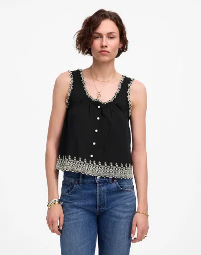 Madewell Embroidered Scalloped Tank In Black