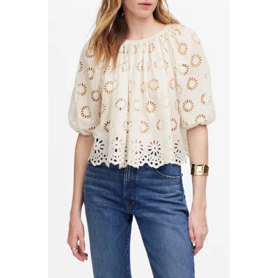 Madewell Embroidered Shirred Puff Sleeve Top