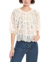 Madewell Embroidered Shirred Puff Sleeve Top In Neutral