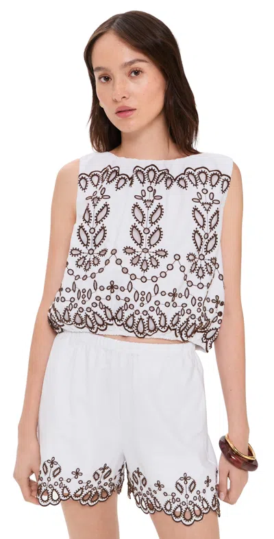 Madewell Embroidered Sleeveless Bubble Top In Poplin White Eyelet