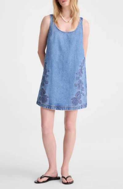 Madewell Embroidered Sleeveless Denim Minidress In Blue