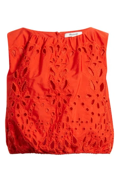 Madewell Embroidered Sleeveless Poplin Bubble Top In Red